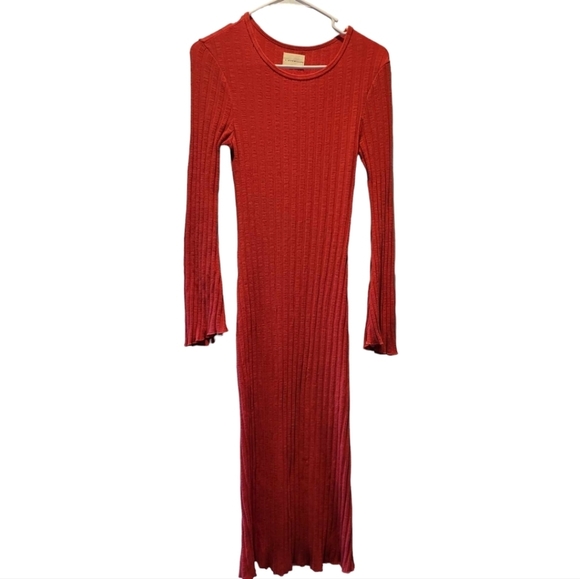 Simon Miller Dresses & Skirts - Simon Miller Midi Ribbed Knit Fitted Long Sleeve Orange Red Dress SZ 0
